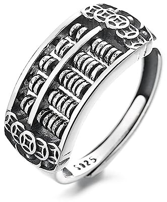 HERGDB S925 Anneau De Boulier Vintage En Argent Sterling Avec Anneau Ouvert Pour Faire Tourner Des Pièces De Monnaie Avec Des Perles De Boulier,Argent,7