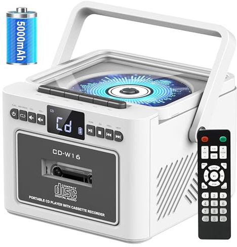 Sunoony Boombox Cassette CD Player Combo with Bluetooth, 5000mAh Battery