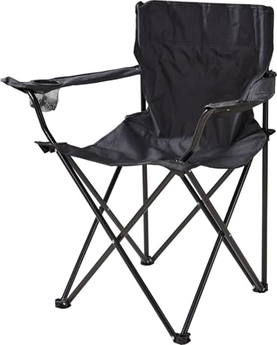 Envenzo Foldable Camping Chair, Black, Alloy Steel Frame, with Cup Holder, Back Support, Collapsible for Fishing, Beach, Packpacking