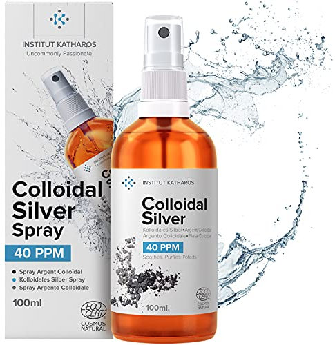 Spray de plata coloidal de 100 ml ● 40 ppm ● Concentración superior, partículas más pequeñas, mejores resultados ● Certificado Ecocert Cosmos Natural ● Institut Katharos