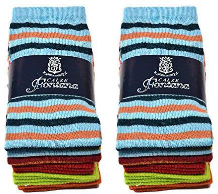 Fontana Calze, 6 paia di calzini DONNA in cotone 100% in vari colori taglia unica(35-41). Prodotto italiano. ASSORTITO a RIGHE SCURO Nome articolo (titolo)