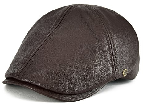 VOBOOM Lambskin Leather Ivy Caps Newsboy Hat 6 Panel Cabbie Beret Hat (7 3/8-7 1/2, Light Brown)