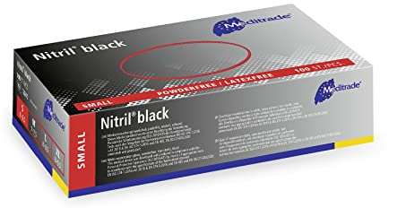 Meditrade Nitril® Black Nitrile Examination Gloves - Powder-Free, Latex-Free, Multi Use Protective Exam Gloves - Size Small - Black - 100pcs