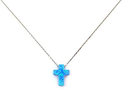 MYSTIC JEWELS by Dalia Collier avec Pendentif Croix en Argent Sterling 925 Opale synthétique 40 cm + 5 cm réglable (Argent 925)