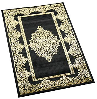 CARPETIA Teppich Wohnzimmer Kurzflor Teppich Ornamente schwarz Gold Größe 80x150 cm