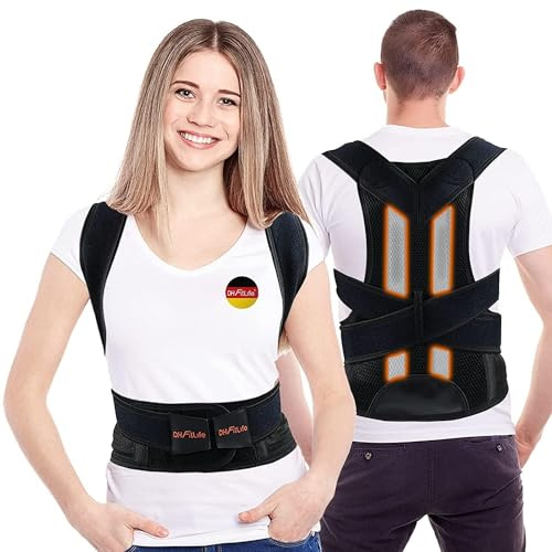 DH FitLife Correttore Posturale Regolabile | Supporto Dritto per Schiena con Vita | Allenatore di Postura | Allenatore di Schiena | Fascia Schiena e Spalle | Posture Corrector | per Uomo e Donna(S)