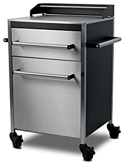 Grilltisch Small Buddy Outdoor Beistellwagen aus Edelstahl mit kompakter Arbeitsfläche 60x55cm, Grillschrank, Schublade mit Einsatz, Lenkrollen – Made in Germany: Arbeitshöhe 95cm