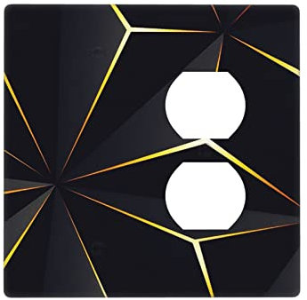 Plaque de protection pour interrupteur à 2 interrupteurs - Combinaison noire et dorée - 1 prise de courant vierge/duplex - Plaques murales décoratives en plastique pour ferme, maison, chambre à