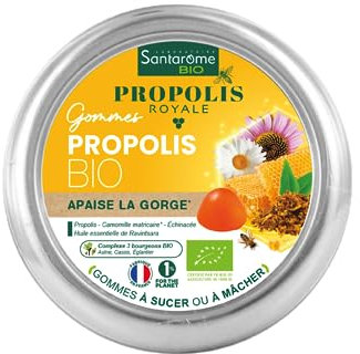 Santarome Bio - Gommes Propolis Bio - Apaise la gorge - Complément alimentaire immunité - Plantes & Propolis - 45 Gommes à mâcher - France
