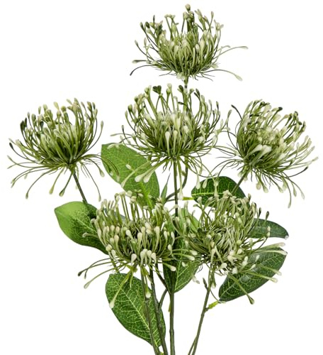 Hollyone 33 Green Artificial Mums Flowers Chrysanthemum Flowers 2Pcs Spider Mum Flower Arrangement Faux Pincushion Flower Faux Flowers with 3 Heads Long Stem for Centerpiece Bouquet Home Decor