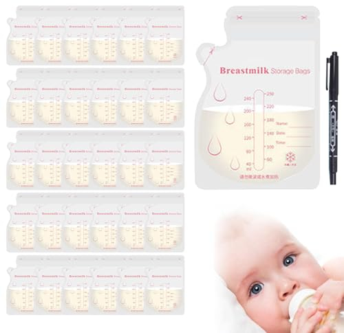 Muttermilchbeutel, Milchbeutel für Muttermilch, 30 Beutel Milchgefrierbeutel, Breast Milk Storage Bags, Muttermilch Aufbewahrung zum Stillen, gefrierbare, auslaufsichere Milchbeutel, platzsparend