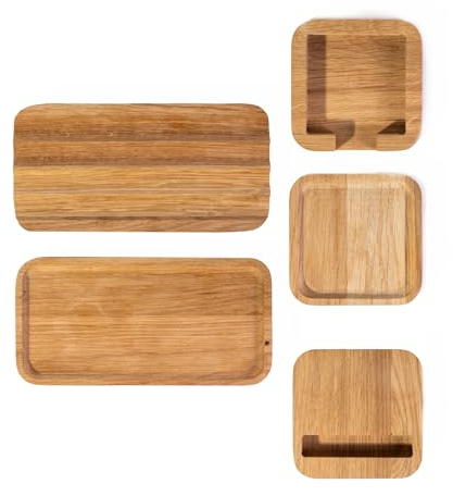 WOODYGIFT Büro Zubehör Set aus Holz 5 Bürotisch Accessoires Schreibtisch Zubehör Aesthetic Zettelbox Handyhalter Stifthalter Holztablett
