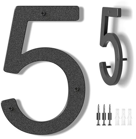 House Numbers Large Door Number 10 inch/25 cm - Modern House Numbers Black Plastic Exterior Front Door - Address Numbers 5