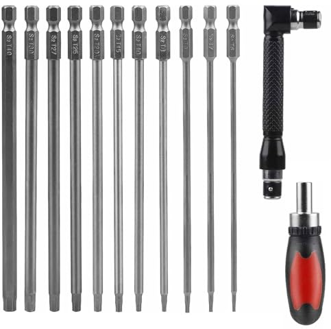 Torx Schraubendreher Set 150mm Lang, Lange Torx Bit mit 2 Torxschraubendreher, T6,T8,T9,T10,T15,T20,T25,T27,T30,T40 Stahl für manuelle elektrische Schraubendreher, S2 Stahl,Stern Kopf