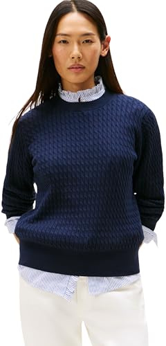 Tommy Hilfiger Donna Pullover Cable Fine Maglia a Trecce, Blu (Dark Night Navy GS Tipping), XL
