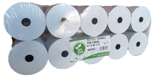 Rotolo Carta Termica per Registratore di Cassa, 57 x 60 mm, diamentro foro 12 mm