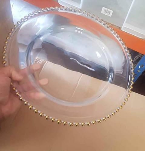 Elegant Event Essentials Beaded Charger Plate 33CM Diameter Delicate Rim Elegant Glass Under Plate with Beading Perfect for Weddings, Dinner Parties, Christmas, and Special Events Durable Gold