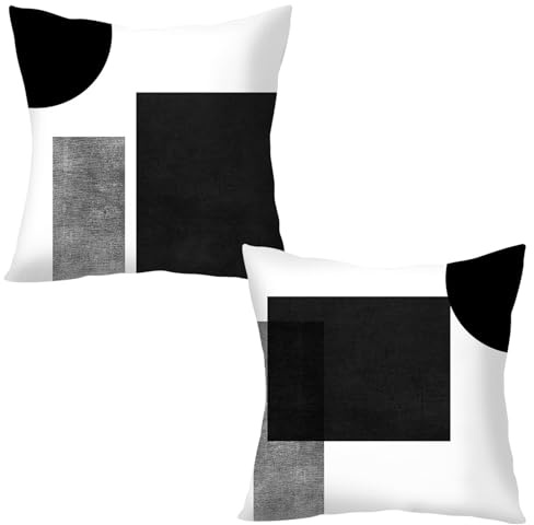 ICHOWHO Cushion Covers 45 X 45 cm, Black and White Cushions Covers Sofa Cushion Sofa Pillow Covers, Decorative Cushions Scatter Cushions House Warming Gifts (2PCS(black+white))
