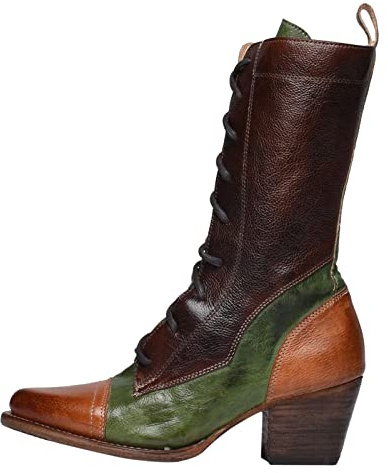 Bottines pour femme mi-mollet - Bottes d'hiver - Commerce extérieur - Grande mode rétro - Lacets confortables - Talon carré épais