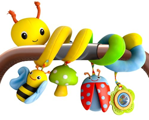 QILUCKY Car Seat Toys for Babies 0-6 Months, Spiral Car Seat & Pushchair Activity Toy, Plush Hanging Baby Rattle Sensory Toys for Cot Bed Pushchair Car Seat Bar