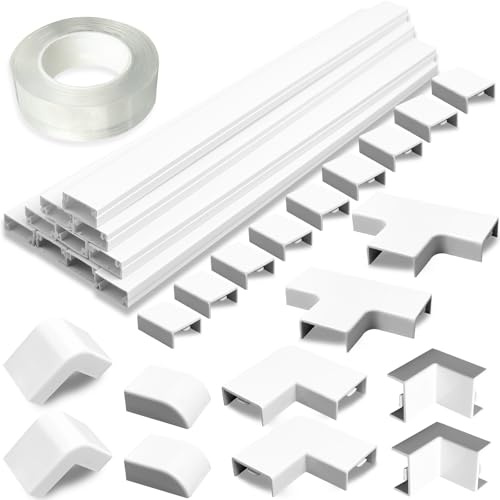 3M - Canal de Cable Autoadhesivo de 20 x 10 mm para Cables eléctricos, gestión de Cables para Ocultar Cables de TV, Color Blanco (con Accesorios de conexión)