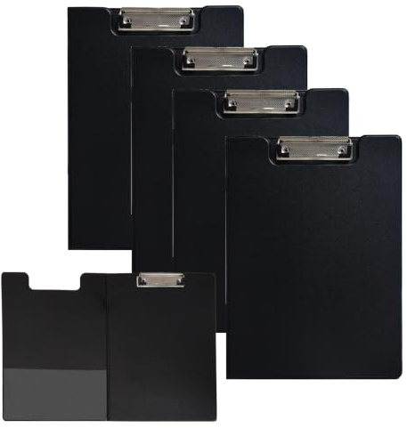 4-Pack Black A4 File Clipboards, Clipboard Folder A4 Foldover Clipboard with Cover Durable Waterproof Perfect for Office School or Home Use