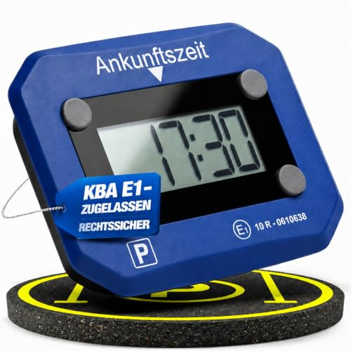 NTG Disque de stationnement électronique numérique E1 avec homologation KBA - Affichage numérique de l'heure - Détection automatique et avertissement de batterie LED - Accessoires de voiture