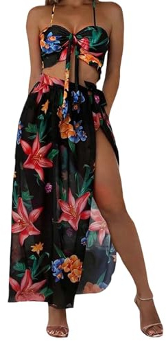 Generico Costume da Bagno a Due Pezzi con Gonna Copricostume Lunga per Donna, Bikini Elegante per Spiaggia e Piscina, Tessuto Morbido e Asciugatura Rapida, Taglie dalla S alla XL (Black, L)