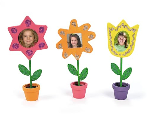 Fun Express DIY Paintable Wood Flower Picture Frames 12 Pack - Wooden Flowers Photo Holders for Spring Crafts, Mother's Day & Kids Art Projects | 6.5-7 Craft Kit for Classroom Activities