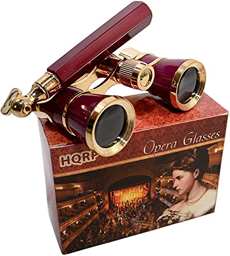 HQRP 3 x 25 Opera Glasses with Integrated Extendible Handle, Bordeaux