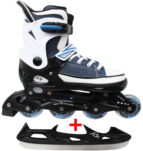 Cox Swain Sneak 2in1 größenverstellbare Kinder Inline Skates und Schlittschuhe mit PU Gummirollen sowie ABEC 5 Kugellagern, Colour: Blue, Size: S (33-36)