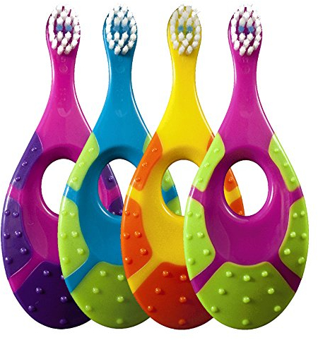 Jordan 6220100 Baby Zahnbürste Step 1 mit Beißring, 0-2 Jahre, extra soft (Farbe zufällig, 6 Stück)