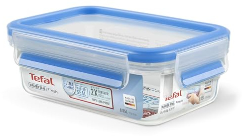 Tefal Masterseal, Hermético de plástico, 0.55 L, Envase para alimentos, Rectangular, Azul, K3021112