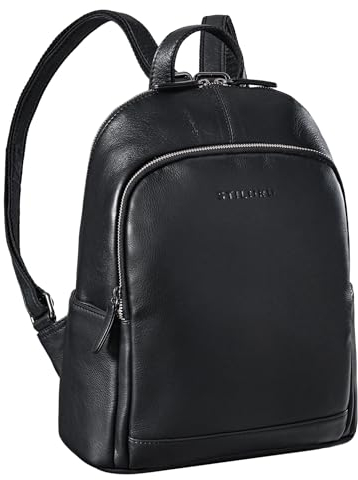 STILORD 'Porter' Vintage Daypack Leder Rucksack Retro Backpack für MacBook 13 Zoll Moderner Tagesrucksack für Büro Arbeit Reise Rucksack Echtleder, Farbe:schwarz