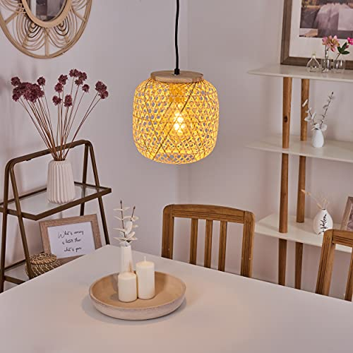 Hängeleuchte Batumi, Hängelampe aus Bambus/Metall in Natur/Schwarz, Deckenleuchte im skandinavischen Design m. Lichteffekt, Höhe max. 140 cm, Ø 23 cm, 1-flammig, 1 x E27, ohne Leuchtmittel