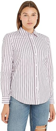 Tommy Hilfiger Femme Chemise Regular-Fit Manches Longues, Multicolore (Rwb Pink Rouge Stp), 44
