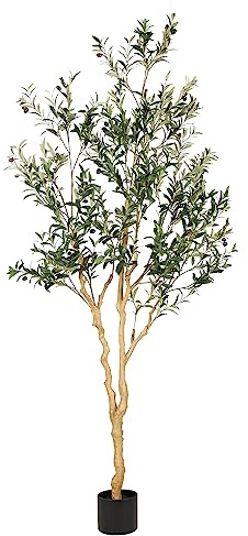 Realead Faux Olive Tree 7ft - Realistic Tall Olive Trees Artificial Indoor - Large Fake Olive Tree with Natural Wood Trunk and Lifelike Leaves - Artificial Olive Tree for Home Office Decor