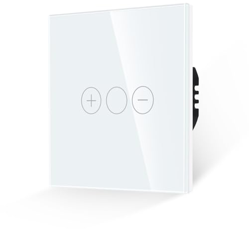 JIMEIDA Interrupteur à variateur pour lumière LED, interrupteur tactile, vitre en verre trempé blanc avec rétroéclairage LED, pas de conducteur neutre nécessaire 86 mm