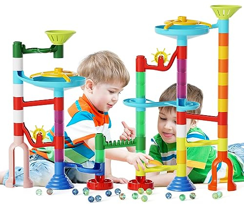 Ifollower Tricky Bille - 110 Pcs Circuit à Billes Couleurs Macaron, Éléments Ludiques Jeu de Construction d'un Labyrinthe Educatif, Sécurité Robuste Marble Rush Conviennent aux Enfant de Plus de 3 Ans