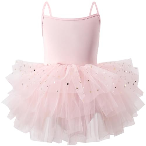 FEOYA Girls Ballet Dress Lace Short Sleeve Tutu Skirt Dance Leotard Shiny Sequins Dancewear Gymnastics Ballerina Performance Costume for 18-24 Months