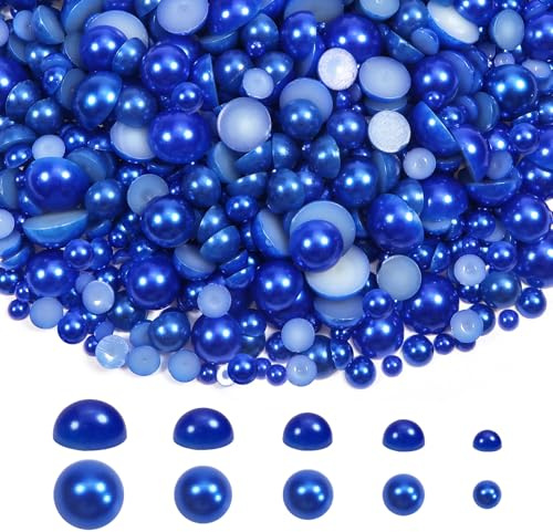 TOAOB 1000 Piezas Perlas Redondas Azul 4 mm a 12 mm Semirredondas Cabujones Cuentas de Acrílico para DIY Manualidades Bisutería Fabricación de Joyas Abalorios Accesorios Pulseras Collares
