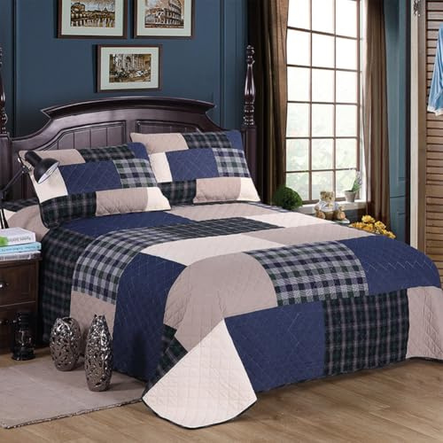 DMBAOD Couvre Lit Matelassé De Luxe, Dessus De Lit 2 Personnes Boutis Coton Couverture De Lit Patchwork Jeté De Lit Multifonction avec 2 Taies d'oreiller Patchwork 230x250cm