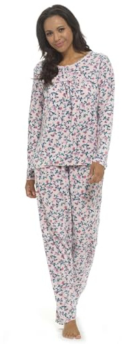 GM Apparel Conjunto de pijama para mujer, pijama de forro polar de manga larga con solapa de botón, conjunto de parte superior e inferior, pijama de invierno, rosa, 50-52