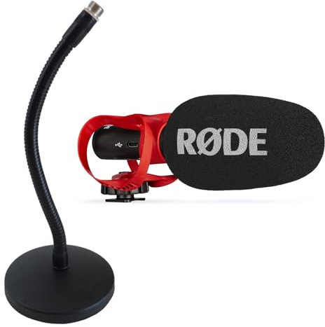 Rode Videomic Go II Helix Camera/USB Directional Microphone with Keepdrum Gooseneck Table Tripod