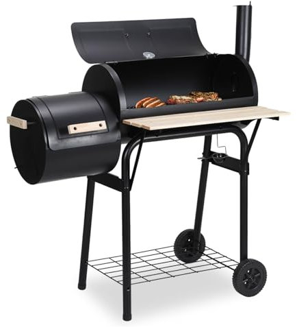 Jiubiaz BBQ Smoker, barbecue au charbon de bois submersible | Fumer et griller en un | Avec thermomètre, extracteur réglable et cheminée d'évacuation | Avec étagères en bois et étagères