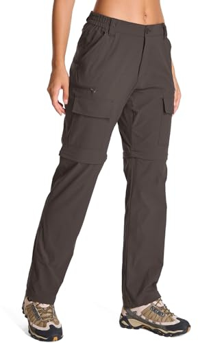 Womens Hiking Pants Convertible Quick Dry Stretch Lightweight Zip Off Outdoor Safari Pants with Cargo Pockets,2195,Brown,14