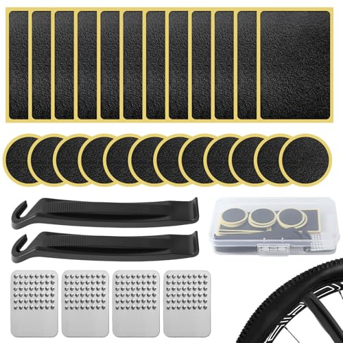 unillea Fahrrad Flickzeug Set, 30-teilig Selbstklebende Reifenflicken ohne Kleber für schnelle Reparatur von Fahrradreifen MTB Schlauch E-Bike, Wasserdicht dehnbar flexibel pannensicher werkzeugfrei