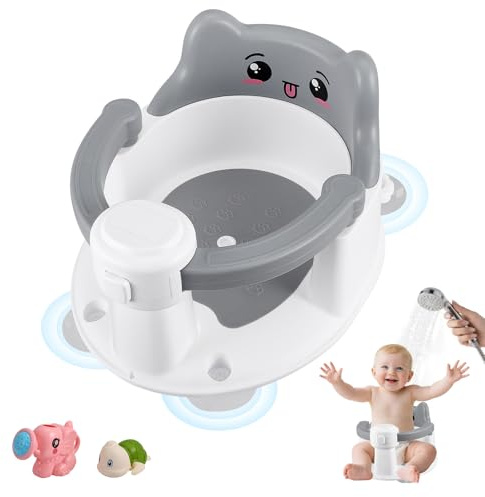 Brolteja Siège de Bain pour Bébé,Anneau de Bain Bébé Antidérapante de 6 Mois et Plus,Transat de Bain pour Bébé pour Bebe avec 4 Ventouses, Comprend 2 jouets
