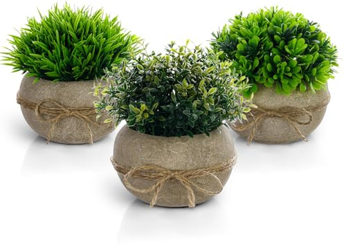 Vicloon Planta Artificial Pequeña,3 Piezas Verde Plástico Plantas Falsas con Macetas,Plantas Artificiales Decorativas en Maceta para Cocina,Salón,Oficina Mesa,Decoracion