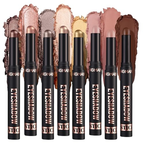 Flintronic 8PCS Crayon Fard a Paupieres, Bâton d'Ombre à Paupières, Baton de Fard a Paupiere Pailleté, Imperméable, Longue Durée Séchage Rapide, éclaircissant pour les Yeux, Glamour Mat